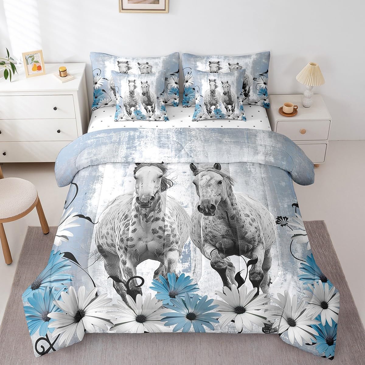 Erosebridal Brown Cow Print King Comforter Set 7 Piece, Simulated Black Cowhide Western Farmhouse Bedding Sets with Sheets, Rustic Highland Cow Skin Bed in a Bag with Fitted Flat Sheet, Pillowcases