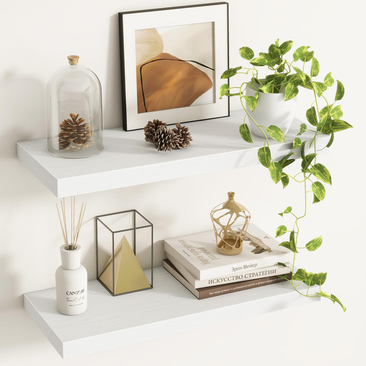 Fun Memories Floating Shelves - 2 Pack 12 Inch Rustic Wooden Wall Shelves - Extra Deeper & Thicker Wall Mounted Storage Shelf for Living Room, Kitchen, Farmhouse - 36" W x 12" D x 1.8" H - Brown