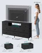 SONGMICS Dresser for Bedroom with Outlets & LED Lights, 8 Fabric Drawers