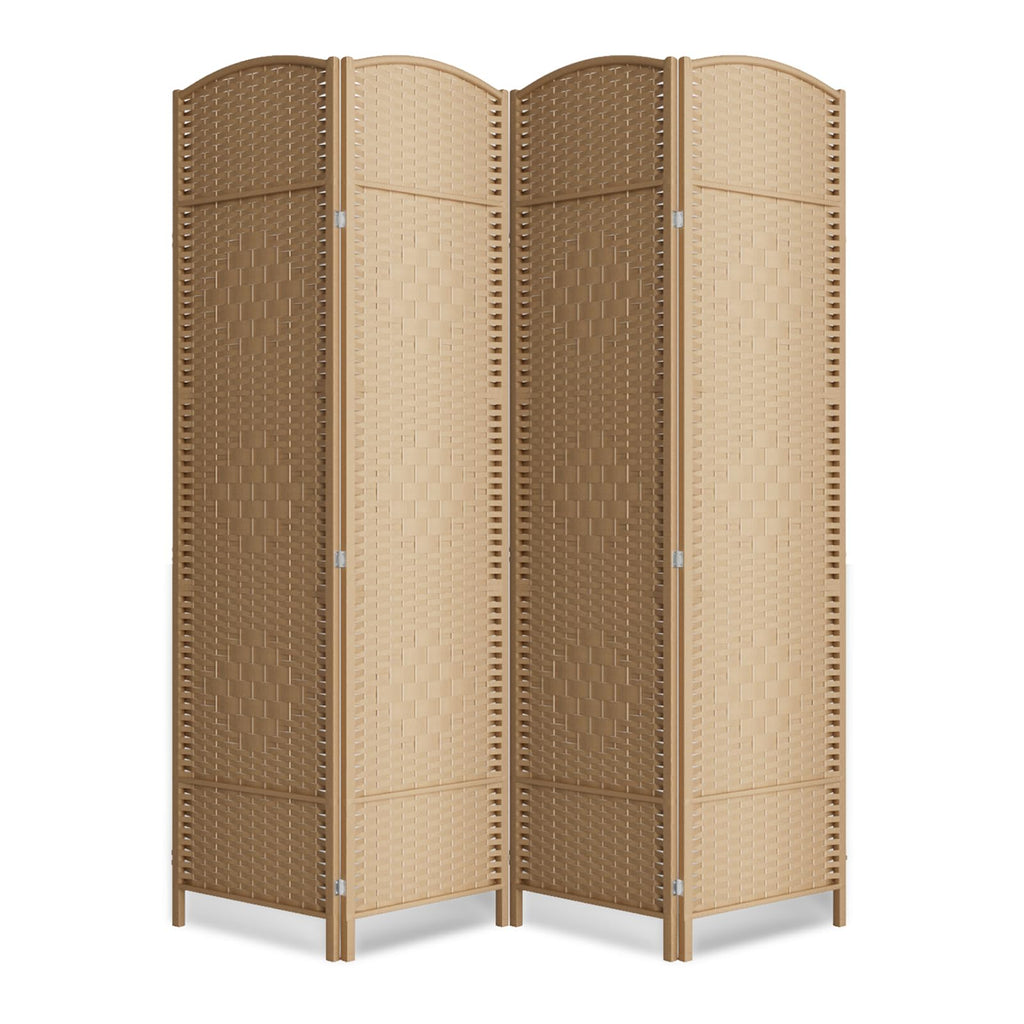 6 Panel Folding Room Divider,Woven Privacy Screen,Light Beige
