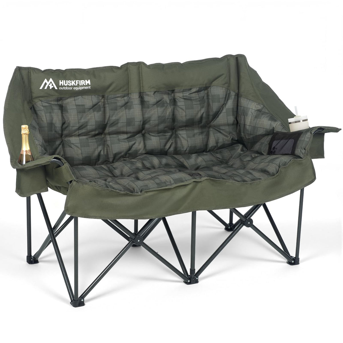 Huskfirm Padded Double Camping Chair, Heavy Duty Camping Loveseat, Grey