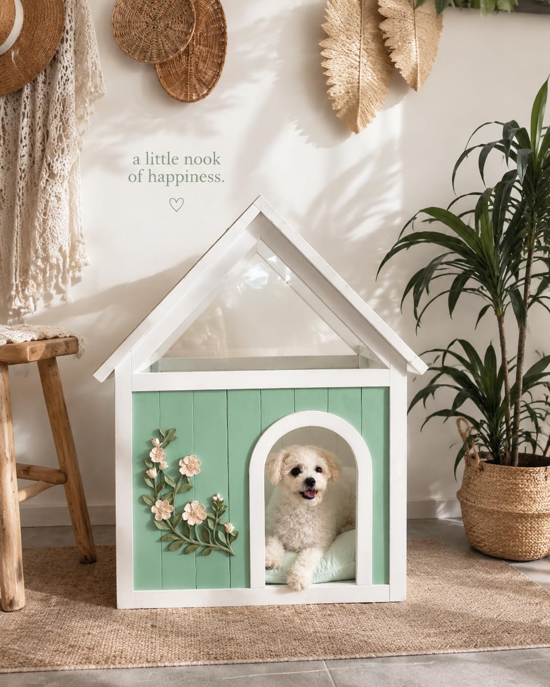 Modern Indoor Dog House for Small Dogs, Solid Wood Decorative Pet House, Furniture Style Wooden Dog House for Living Room & Bedroom (25”D × 18.7”W × 30.7”H)