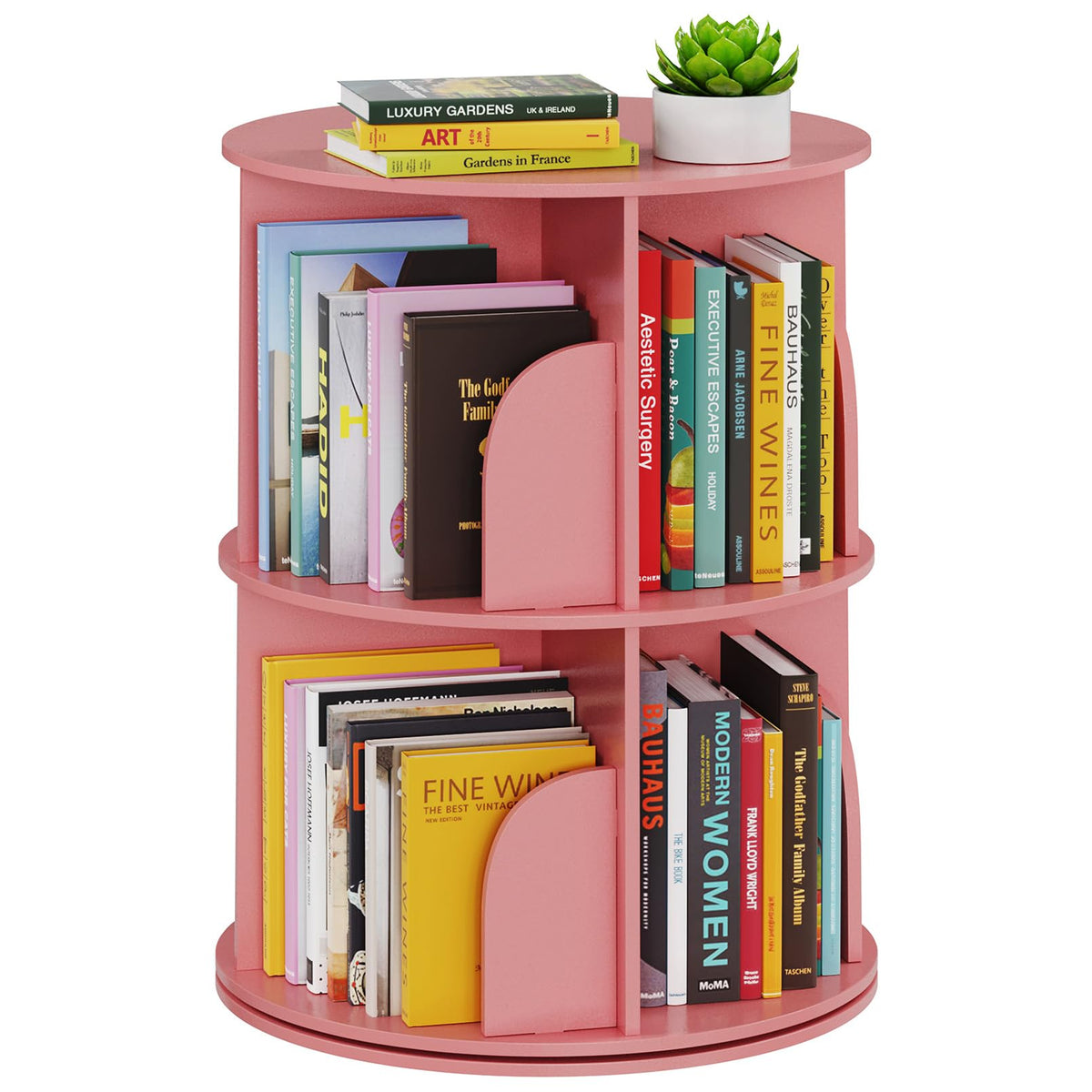 SpaceAid 4 Tier Rotating Bookshelf Tower, Spinning Bookcase Lazy Susan, Revolving 360 Book Shelf Storage Round Carousel, Vertical Rotate Turning Spiral Corner Organizer, White