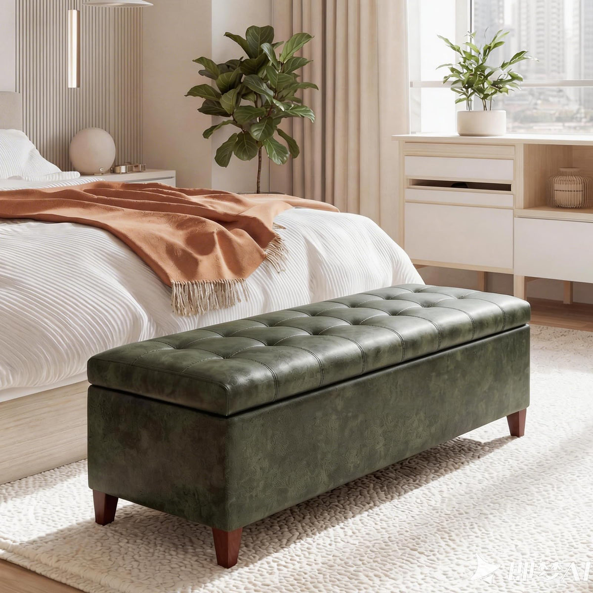 Joveco 51 Inch Storage Bench,Leather Tufted Storage Ottoman with Legs
