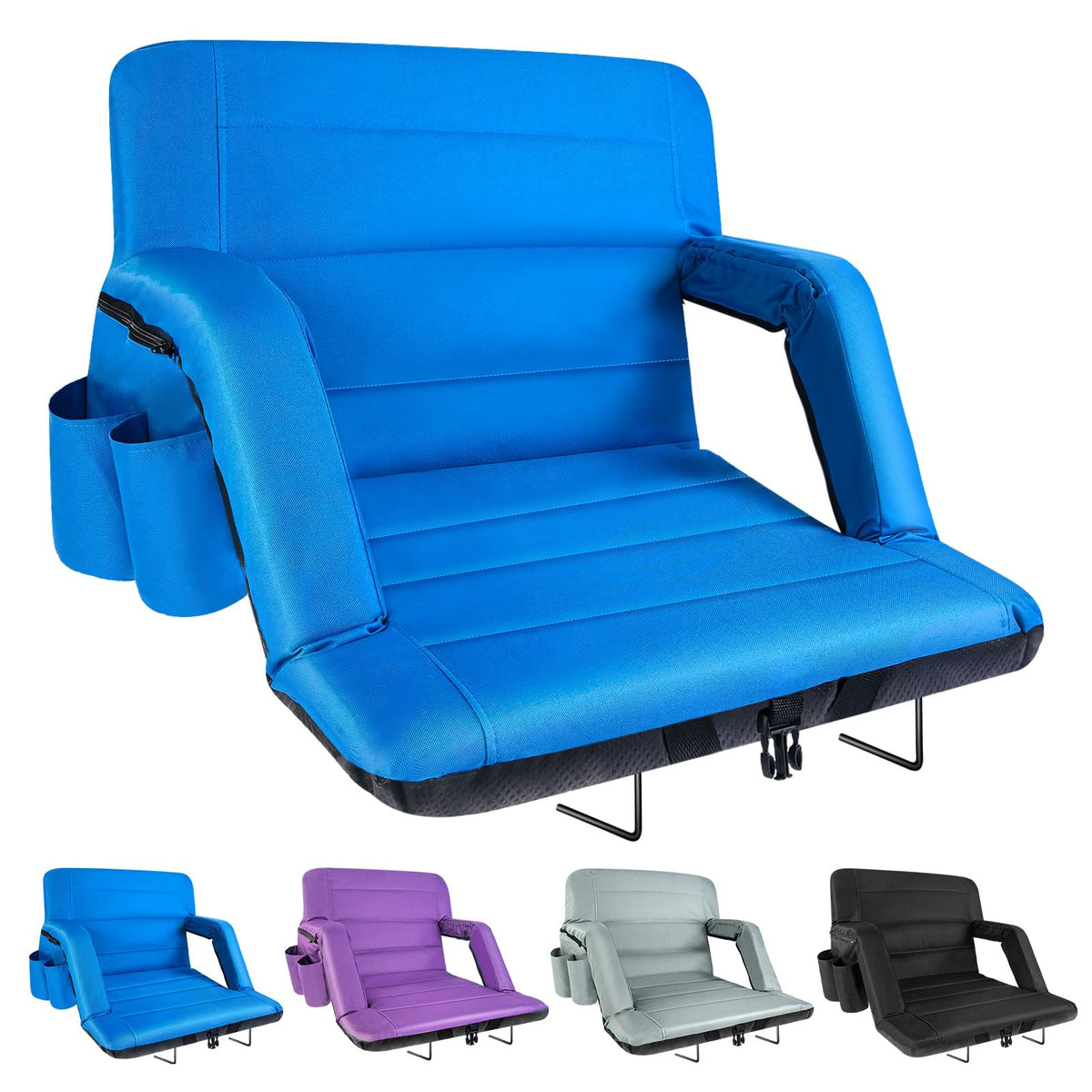 yeyeeyyee Stadium Seats with Back Support 2 Pack Wide, Exclusive Bleacher Chairs with Back and Cushion Folding Stadium Chairs, 6 Reclining Positions Waterproof Bleacher Seats (Wide|22.5" Black)