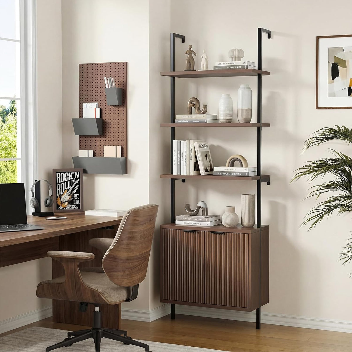 Set of 2 Ladder Shelf with Storage Cabinet,71”Wall Mounted Ladder Bookshelf