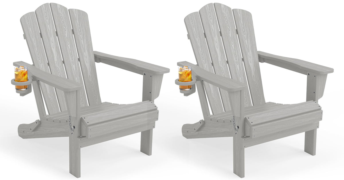 KINGYES Folding Adirondack Chair Set of 4 with Cup Holder, Navy