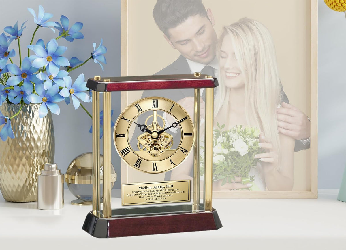 Award Retirement Gift Glass Engrave Clock Anniversary Service Employee