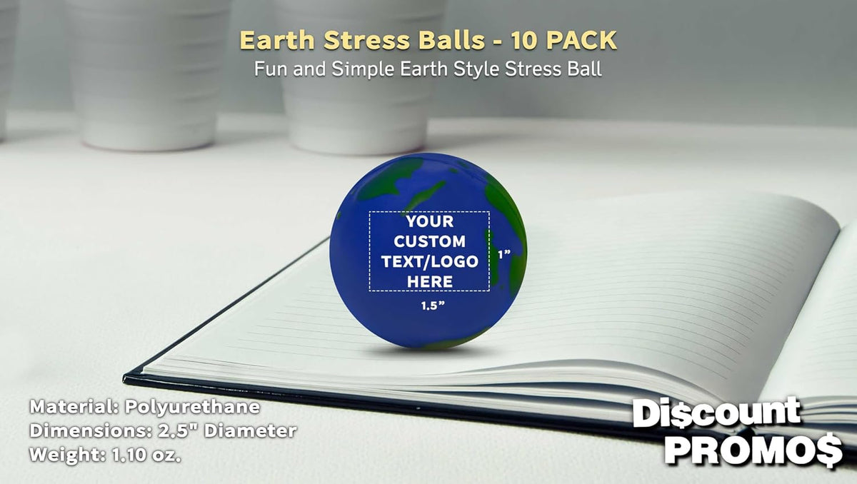 DISCOUNT PROMOS Custom Earth Squeeze Balls Set of 10, Personalized Bulk Pack - Perfect for Promotional Giveaways - Blue