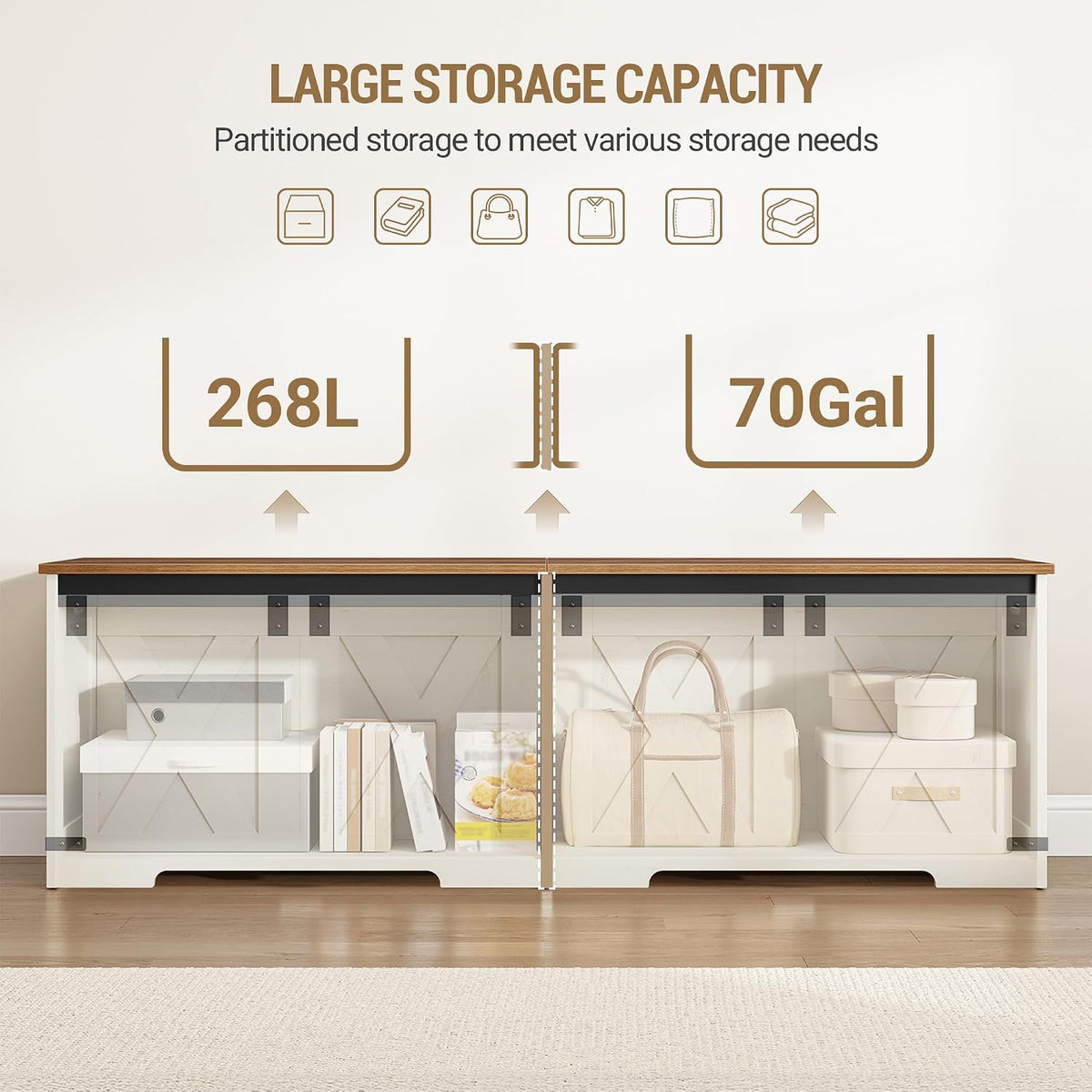 Hzuaneri 59 inches Farmhouse Storage Chest and Bench | 70 Gal | 330lb Seat