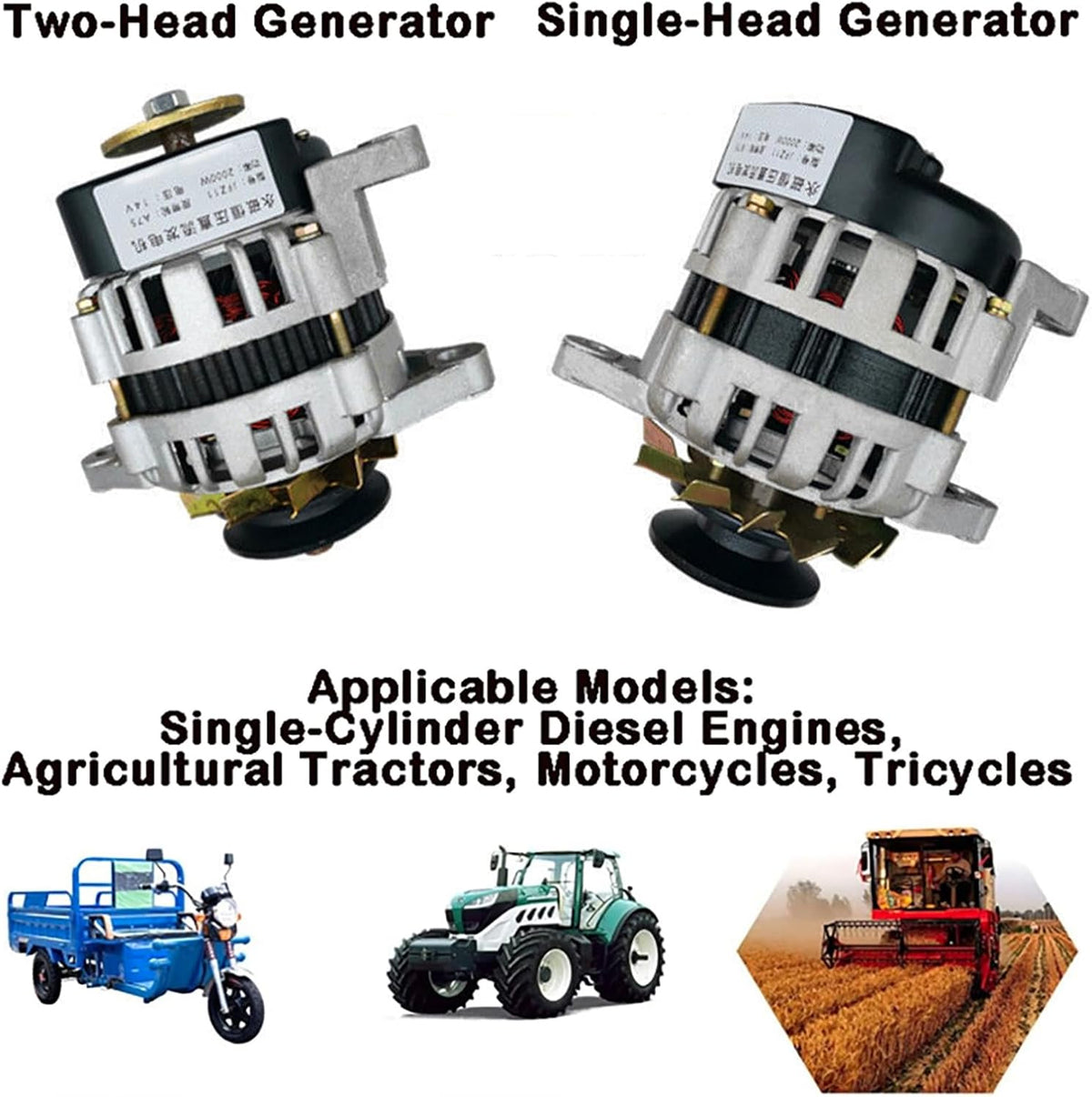 2000W Permanent Magnet Generator 14 / 28V DC Brushless Constant Voltage Generator High Power Charging Generator Set for Single-Cylinder Diesel Engines, Tractors, Lighting,Double Head,14V