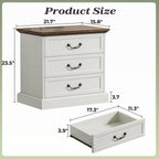 Huuger Nightstand with Charging Station, 3 Drawer Night Stand Set of 2