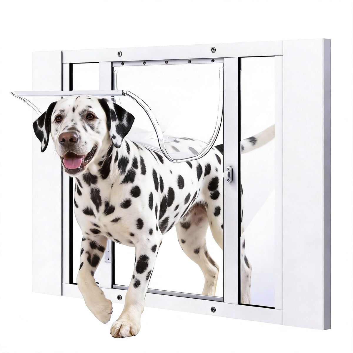 Dog Door for Window, Aluminum Frame Window Pet Door, Adjustable to Fit 33"-38" Width Sliding Windows, Magnetic Closure, Fits Dogs up to 100lb, Large-Plus
