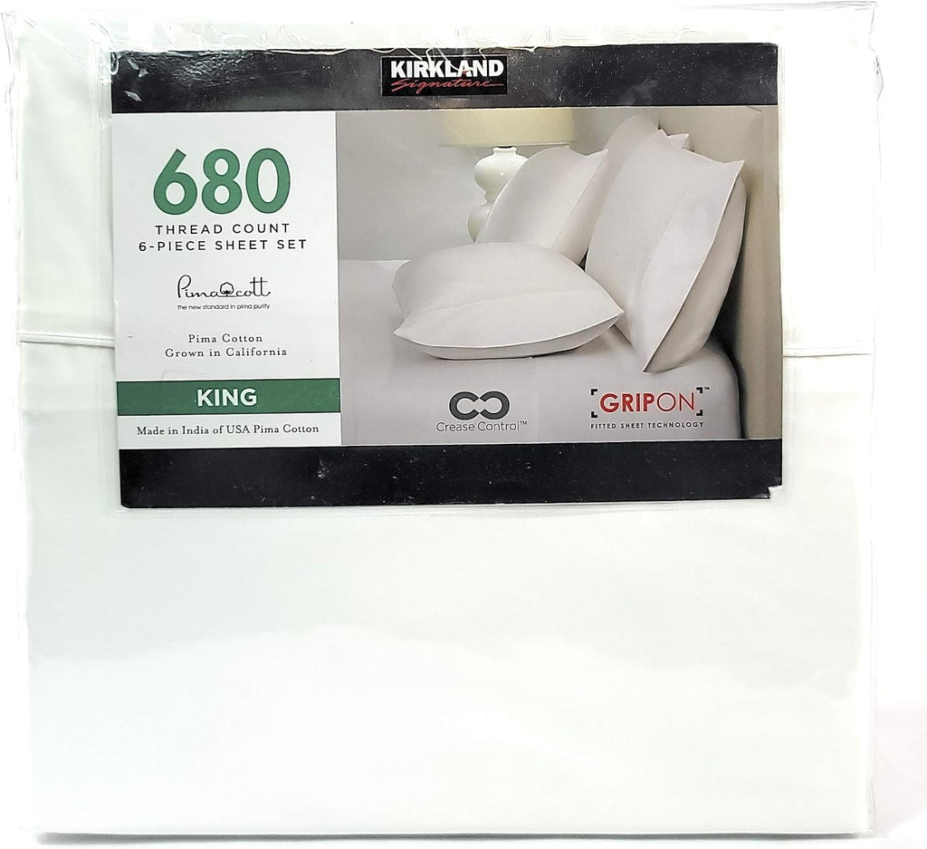 Kirkland Signature King Bright White 680 Thread Count Sheet Set 6 Piece Deep Pockets