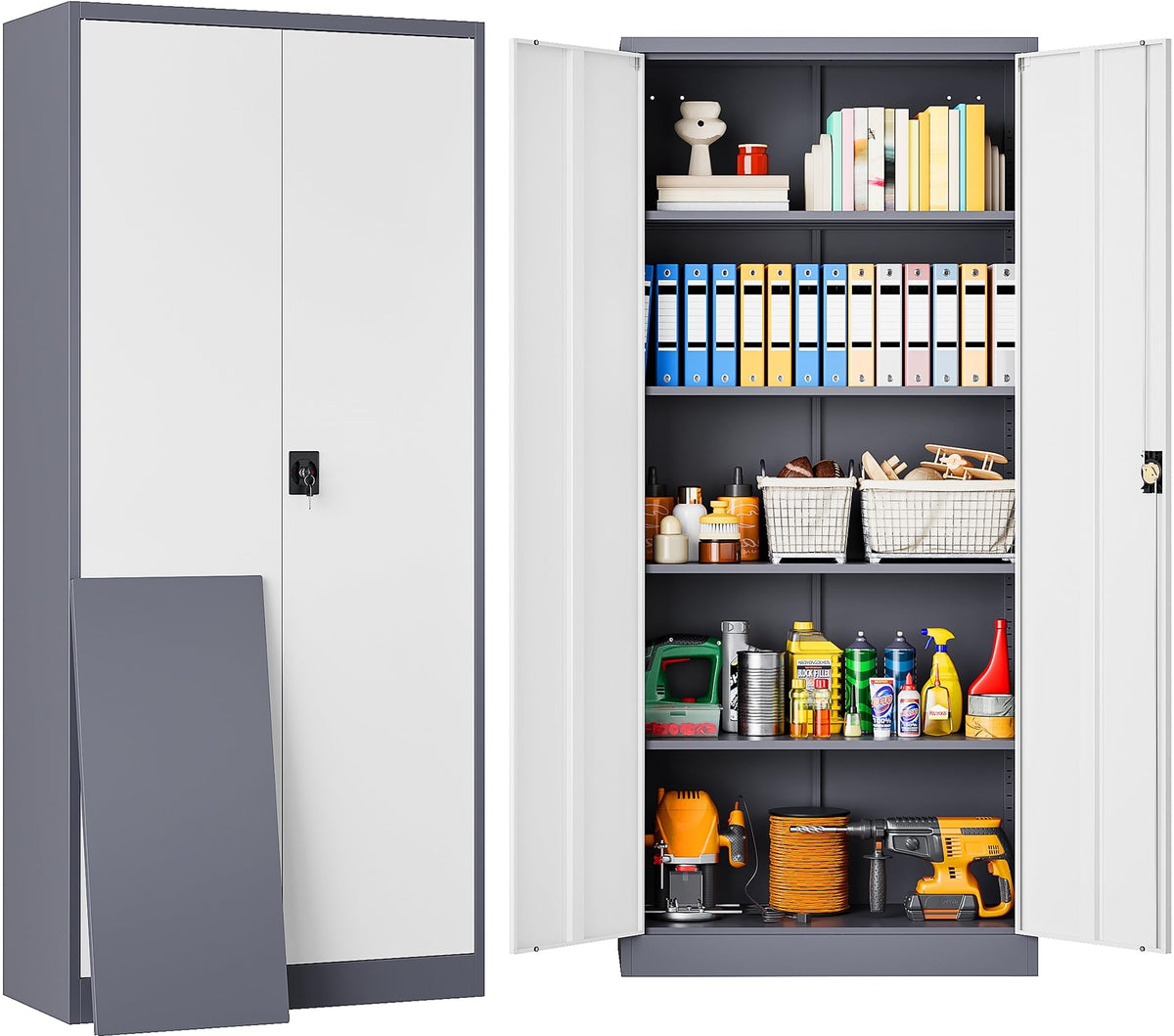 SISESOL 75" Tall Metal Storage Cabinet with Wheels,Rolling Garage Storage Cabinet with Lock,Black Metal Cabinets with Wheels and Shelves,Deep Heavy Duty Tool Locker for Garage,Home,Office,Shop