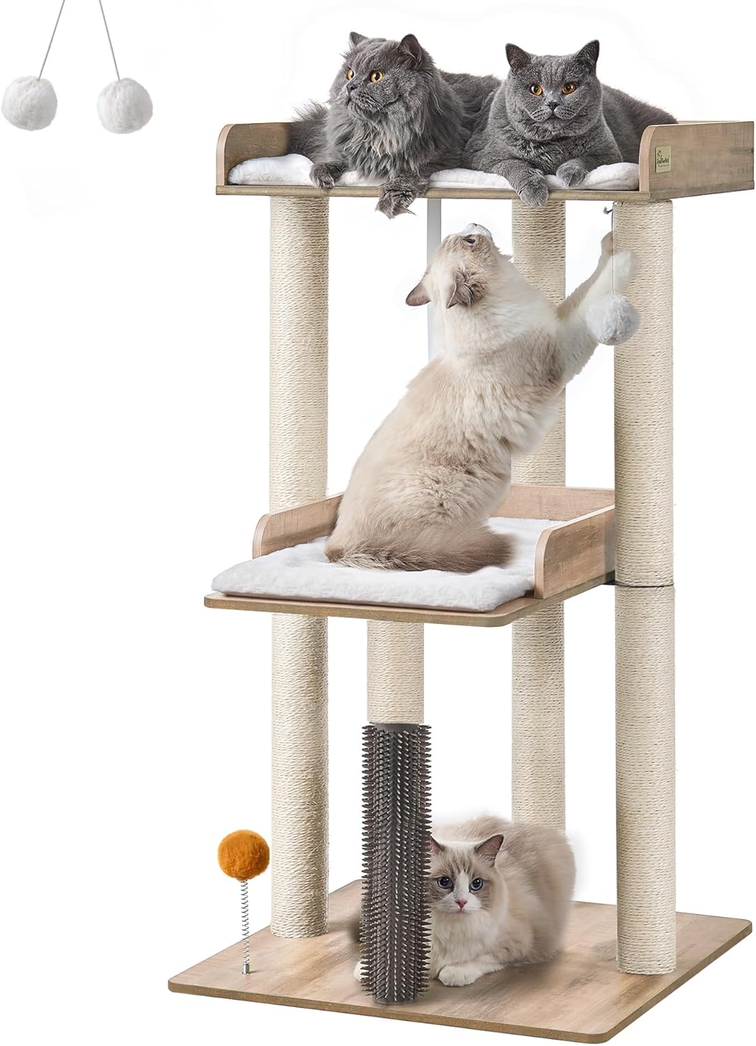 FourFurPets 43.7" Modern Cat Tree for Large Cats, Quick One‑Person Assembly