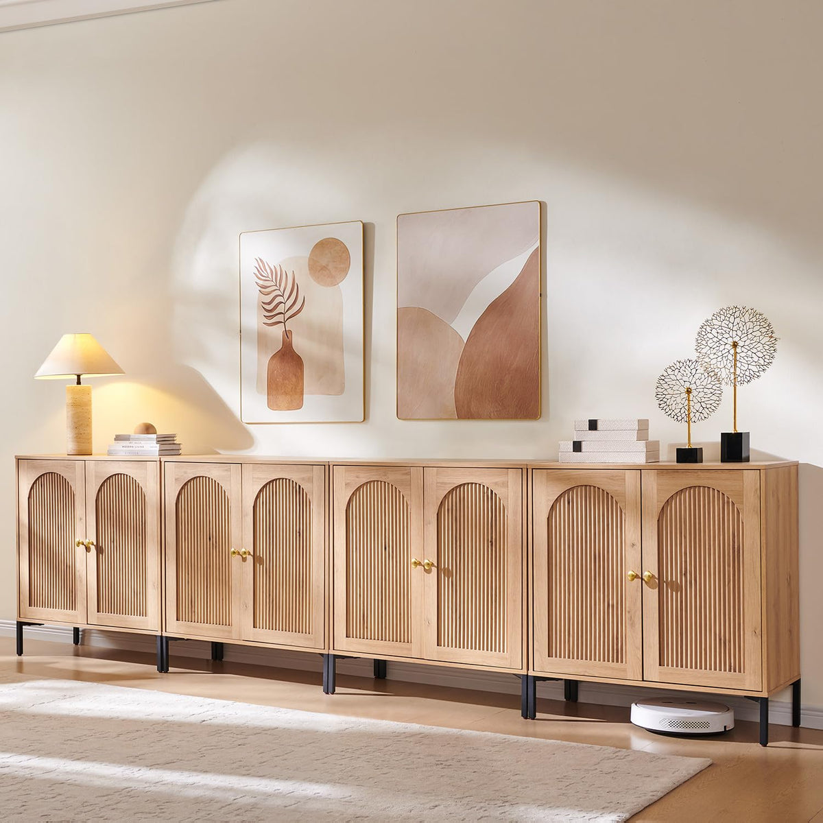 IFGET 61.75" W Modern Arched Sideboard Buffet Cabinet with Storage, Natural
