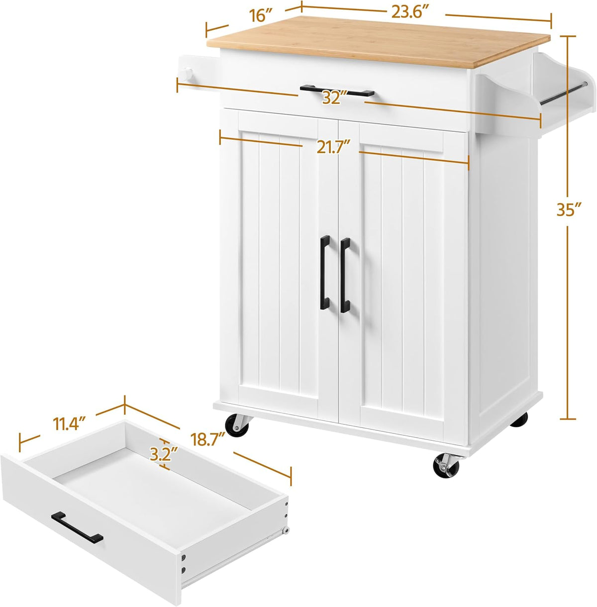 Yaheetech 32 Inches Kitchen Island Cart with Storage Cabinet, Drawer, White