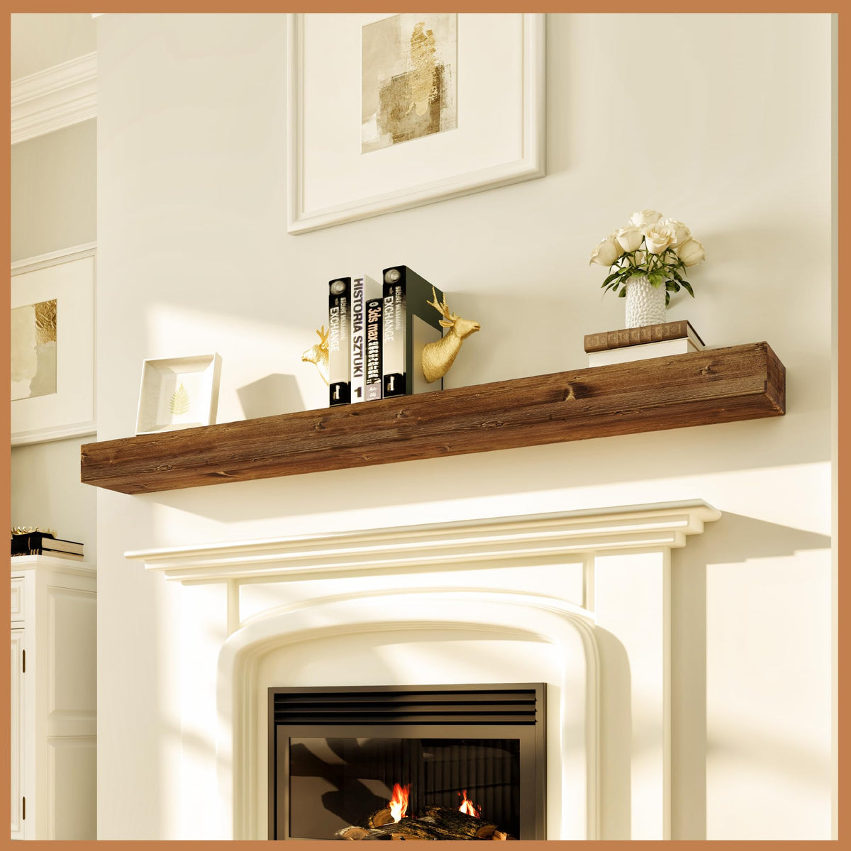 Avana Fireplace Mantel - Wall-Mounted Mantles for Over Fireplace - Farmhouse Fireplace Mantle Shelves - Handcrafted Wood Fireplace Mantels - Floating Mantel 72 Inches X 8 X 5 - Rustic Natural