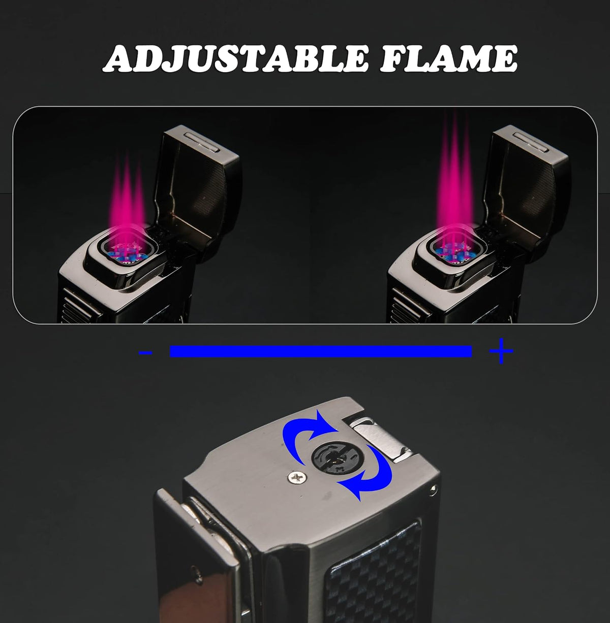 Table Cigar Lighter Large Size Windproof Lighters Metal Torch Butane Lighter 4 Jet Red Flame Refillable Lighters with Two Tools Cigar Punch and Cigar Scissors (Gunmetal)