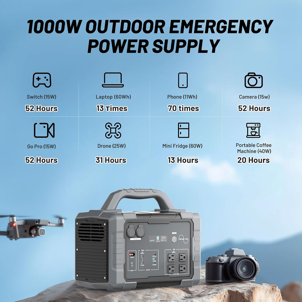 1000W Portable Power Station 1024Wh LiFePO4 for Outdoor & Home