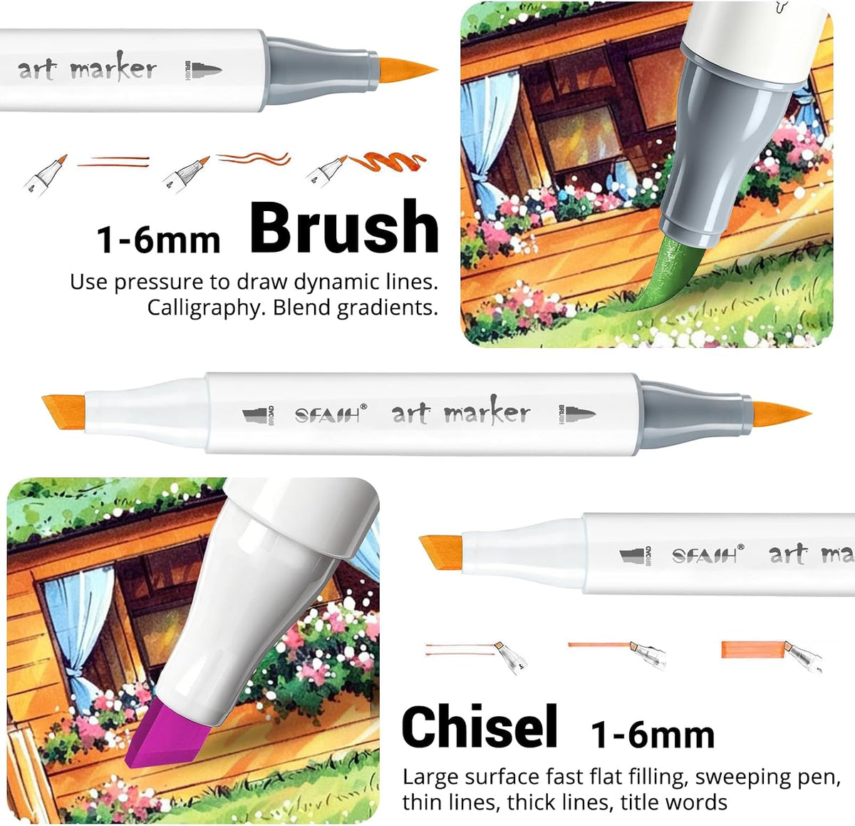 SFAIH Alcohol Markers Brush & Chisel Tip, Professional 216 Colors Set
