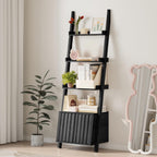 4-Tier Ladder Bookshelf with Storage Cabinet,Display Shelf,Black