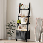 4-Tier Ladder Bookshelf with Storage Cabinet, Freestanding Shelf Unit,Black