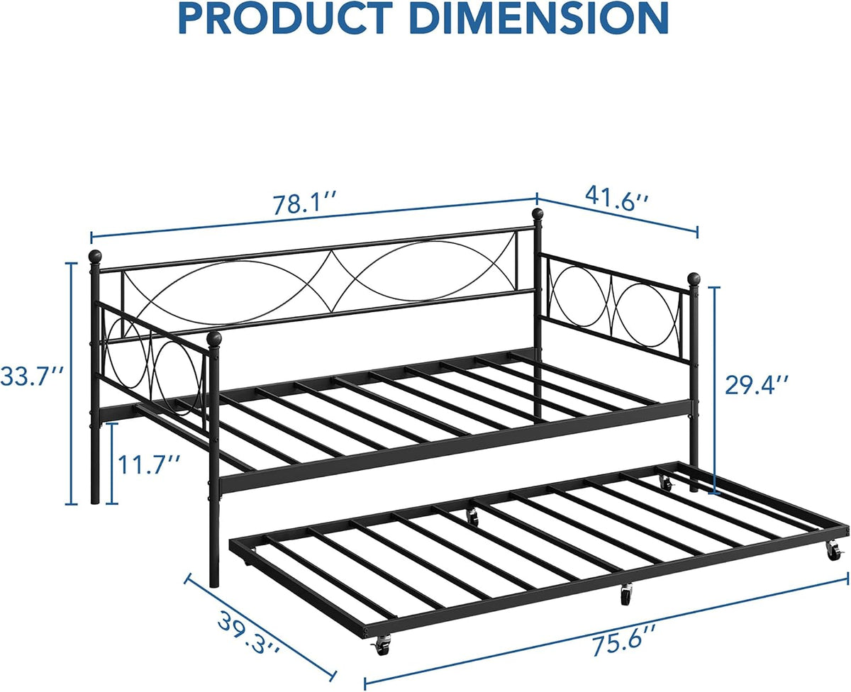 IDEALHOUSE Metal Twin daybed with Trundle with Steel Slat Support
