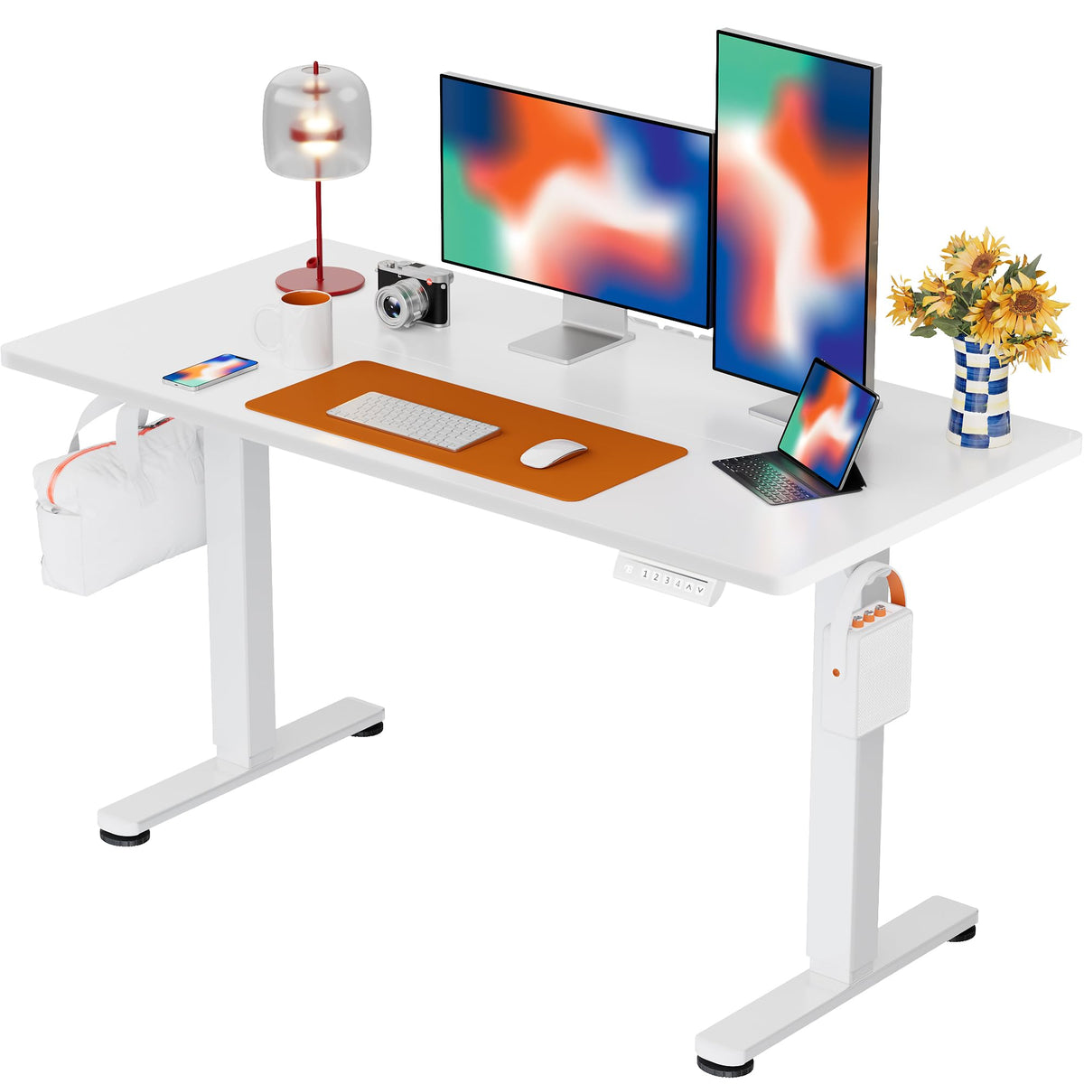 ErGear Height Adjustable Electric Standing Desk, 48 x 24 Inches Sit Stand up Desk, Memory Computer Home Office Desk, Vintage Brown