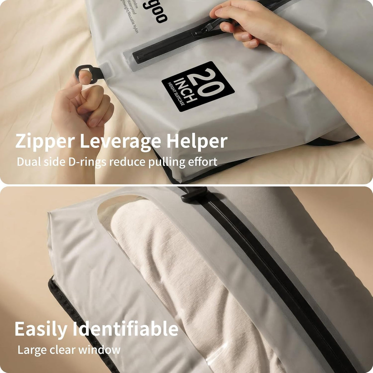 Vacuum Seal Bags for Travel with Pump, Light Grey, 20+20+28