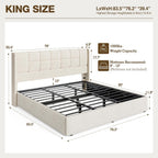 King Bed Frame with Hydraulic Gas Lift Up Storage, Linen Upholstered