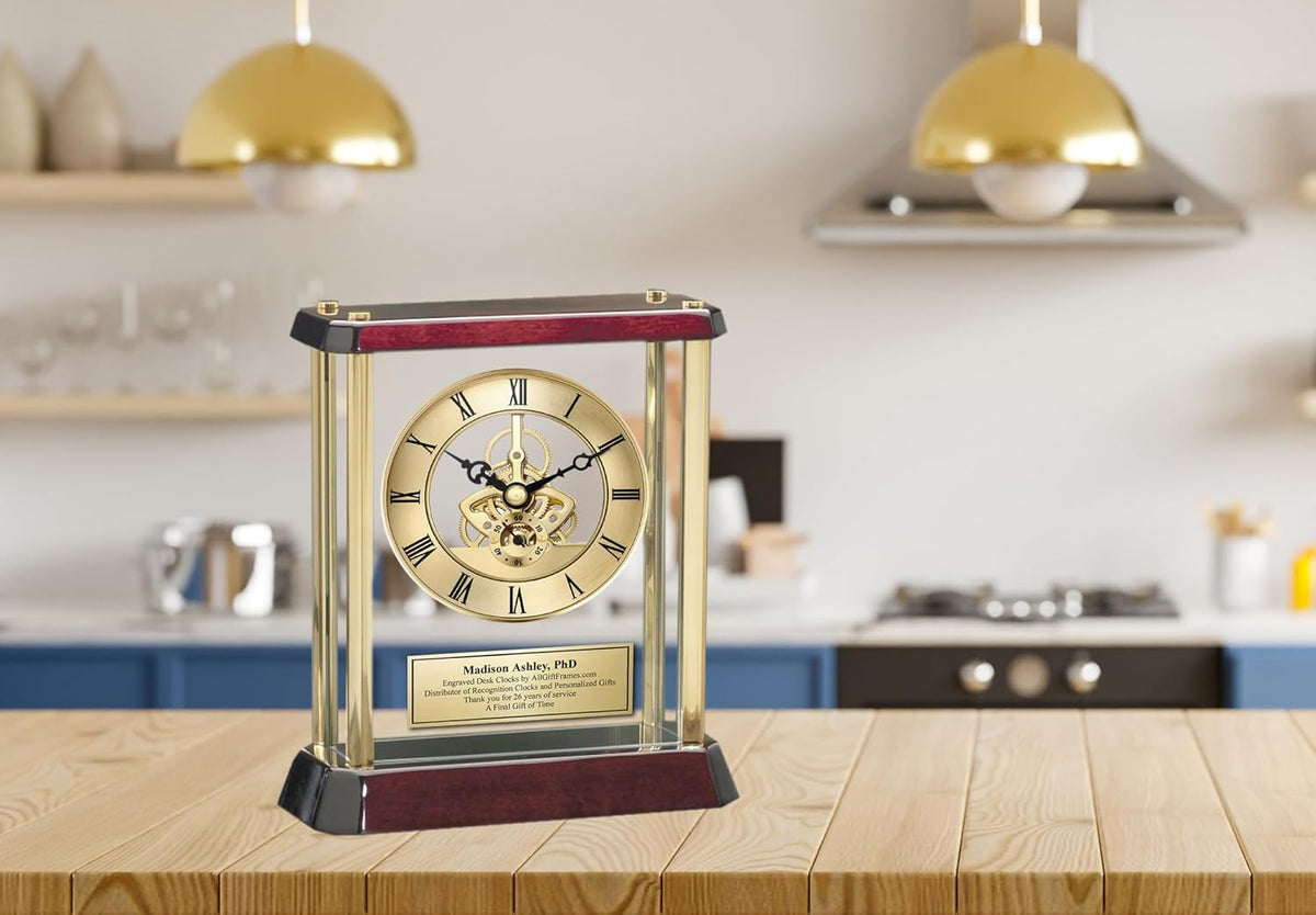 Award Retirement Gift Glass Engrave Clock Anniversary Service Employee