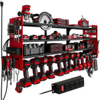 Power Tool Organizer Wall Mount, 12-Drill 4-Tier Charging Station, Red