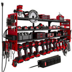 Power Tool Organizer Wall Mount, 12-Drill 4-Tier Charging Station, Red