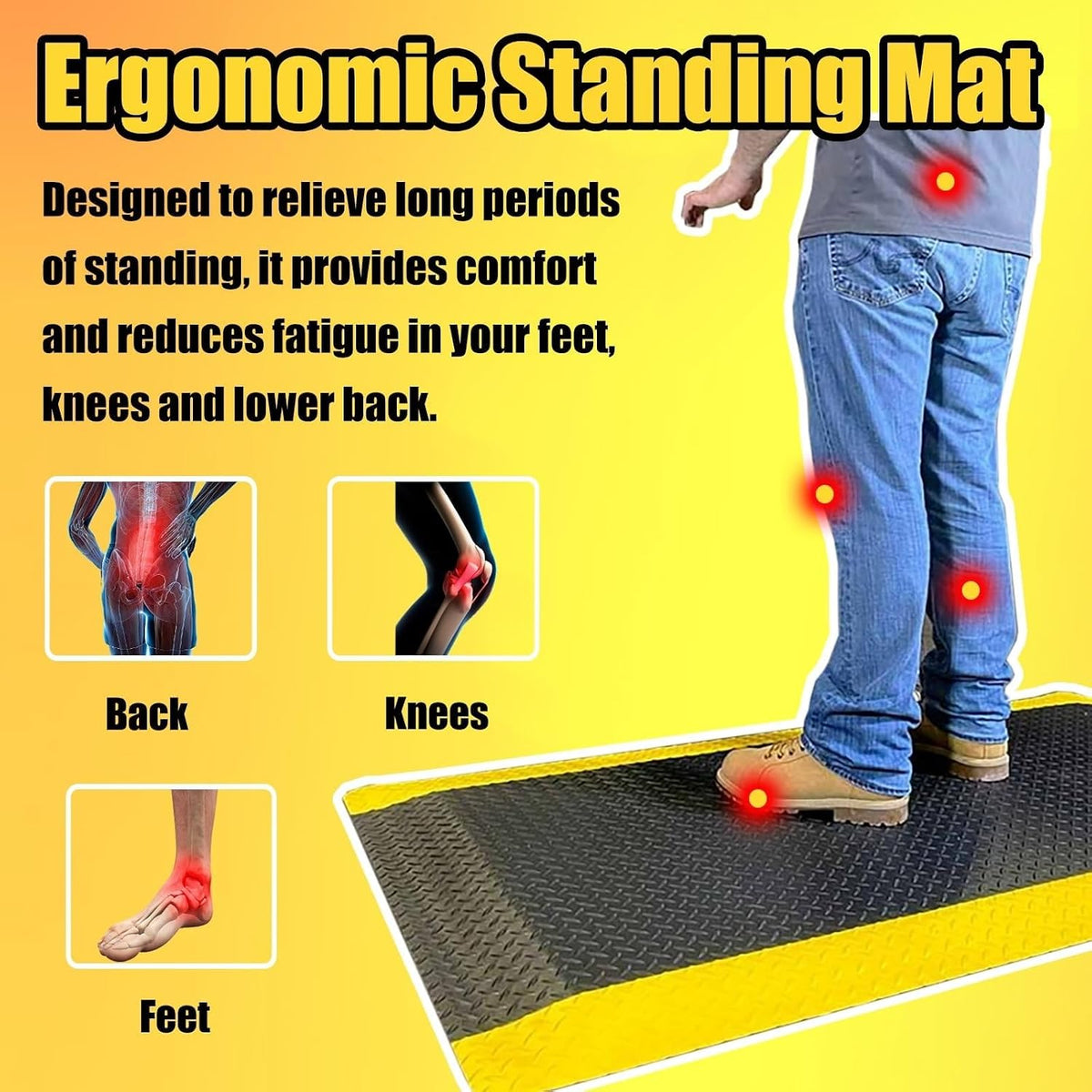 1PC Ergonomic Antistatic Anti-Fatigue Mats for Industrial & Home Use - Stress Relief Standing Mat with Yellow Border(2cmx50x180cm)