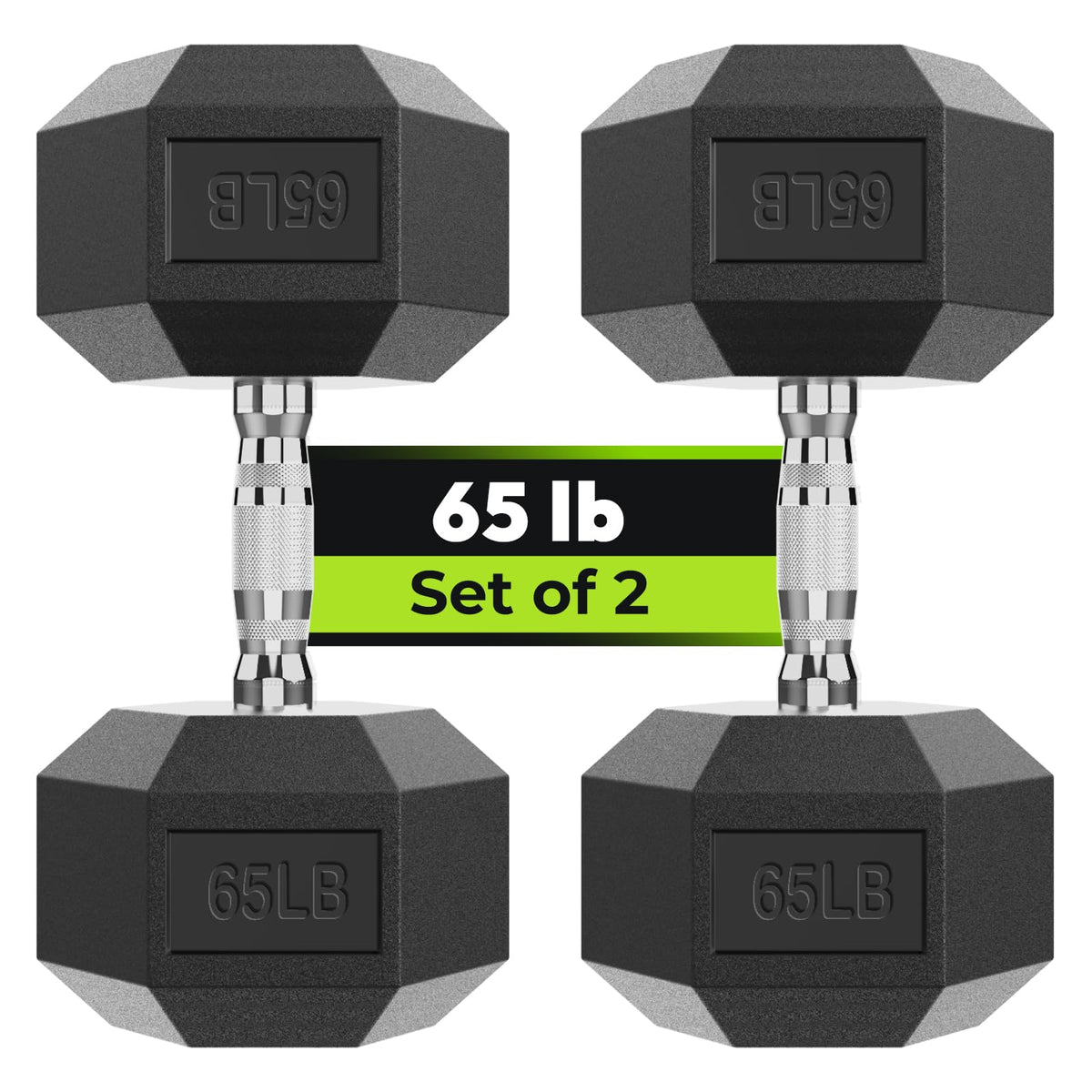 HANDBODE Hex Dumbbell Set of 2, Rubber Encased Fixed Dumbbells, 2.5-65 lb