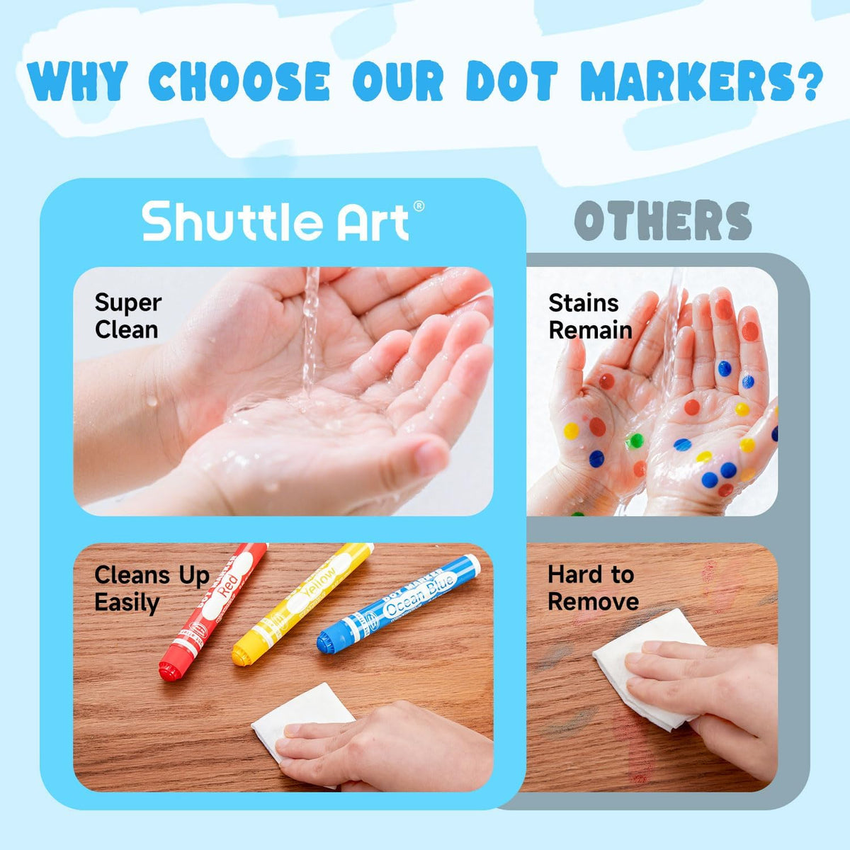 Shuttle Art 150 Pack Dot Markers, 15 Colors x 10 Sets Washable Bingo Daubers for Kids Toddlers, Non-Toxic Water-Based Art Supplies for Preschoolers and Classroom