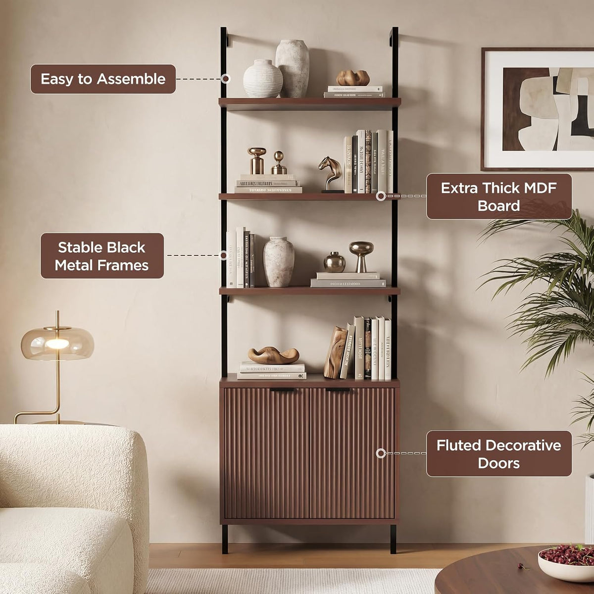 Set of 2 Ladder Shelf with Storage Cabinet,71”Wall Mounted Ladder Bookshelf
