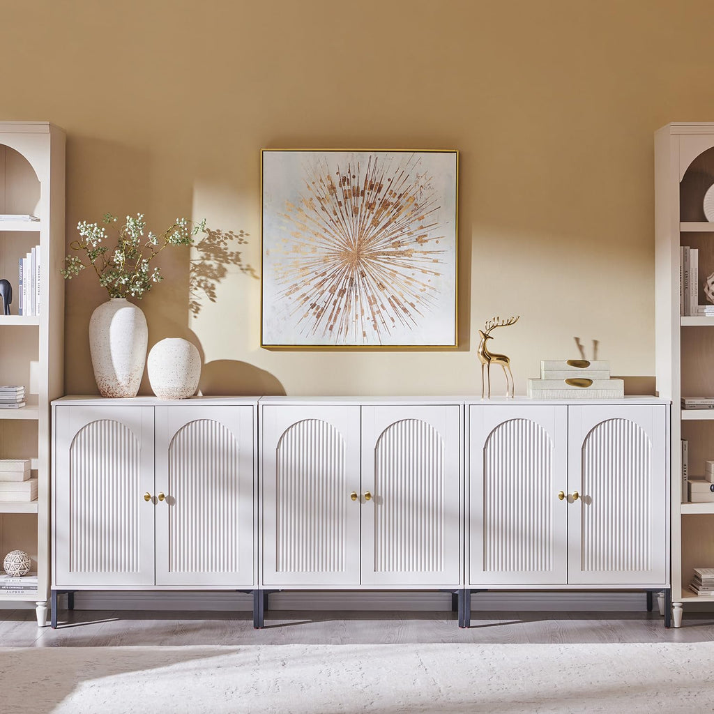 IFGET 34" Tall Modern Arched Sideboard Buffet Cabinet with Storage, Brown