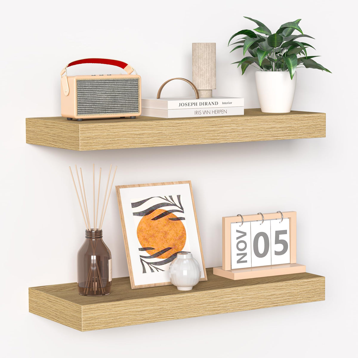 Fun Memories Floating Shelves - 2 Pack 12 Inch Rustic Wooden Wall Shelves - Extra Deeper & Thicker Wall Mounted Storage Shelf for Living Room, Kitchen, Farmhouse - 36" W x 12" D x 1.8" H - Brown