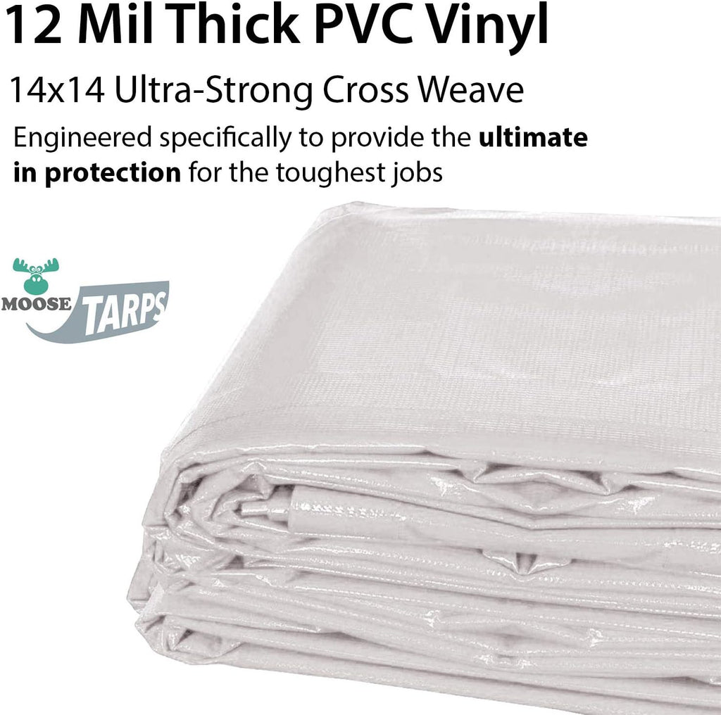 Heavy Duty Tarp, 12mil Thick PVC Vinyl, 10' x 12', White
