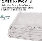 Heavy Duty Tarp, 12mil Thick PVC Vinyl, 10' x 12', White