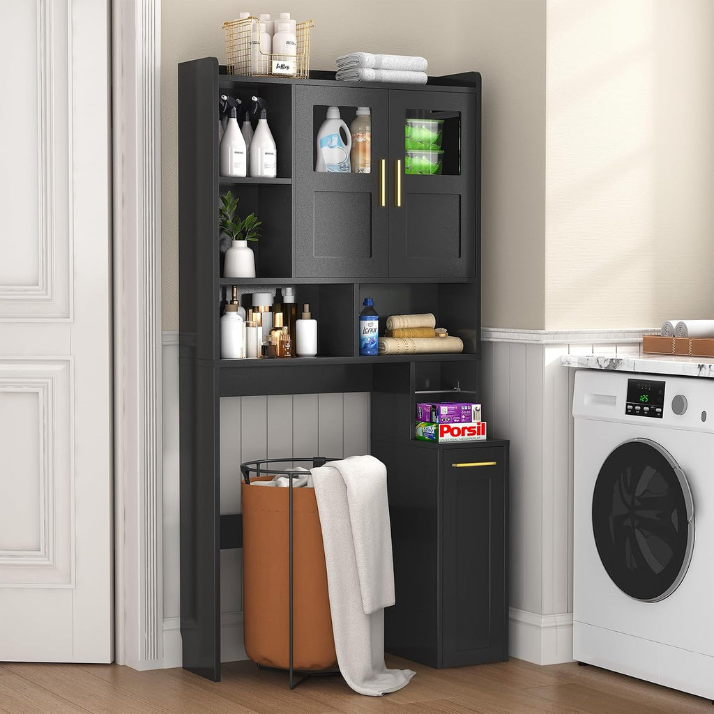 ELYKEN Over The Toilet Storage Cabinet with Pulley & Acrylic Doors, Black