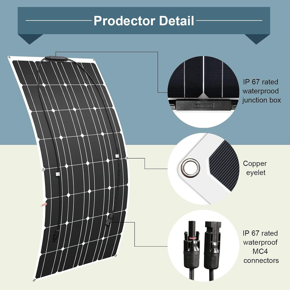 300W Flexible Solar Panel (3pcs 100w) 24V/12V Solar Panel Monocrystalline Silicon Photovoltaic Solar Charger is Suitable for RV Yacht Camping and Other Uneven Surfaces