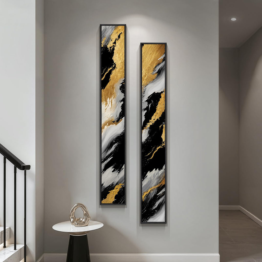 Large Framed Beige Cream Abstract Vertical Wall Art for Hallway, 2 Piece