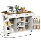 RALGEND Kitchen Island with Power Outlets & Drop Leaf, Kitchen Cart with Storage, Drawer and Spice Rack, Tower Rack, Island Table, Black and Rustic Brown