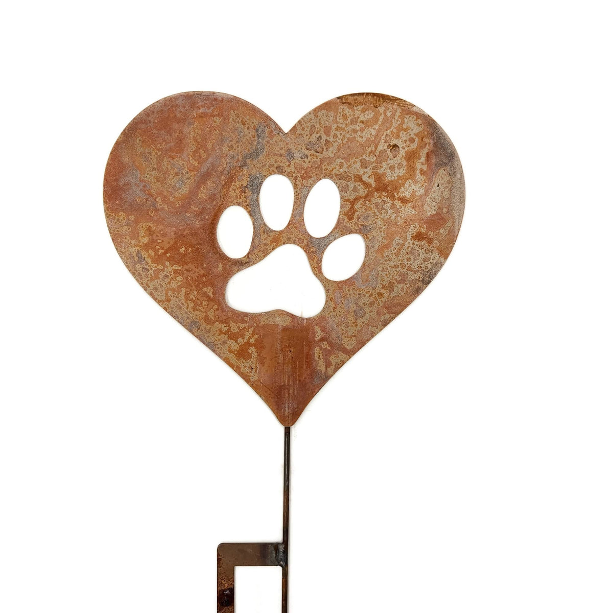 Pet Dog, Cat, Rabbit or Bird Keepsake Memorial Heart Garden Stake 20 to 28 Inches Tall (Large Heart, 28" Tall, Paw Print, Naturally Rusted)