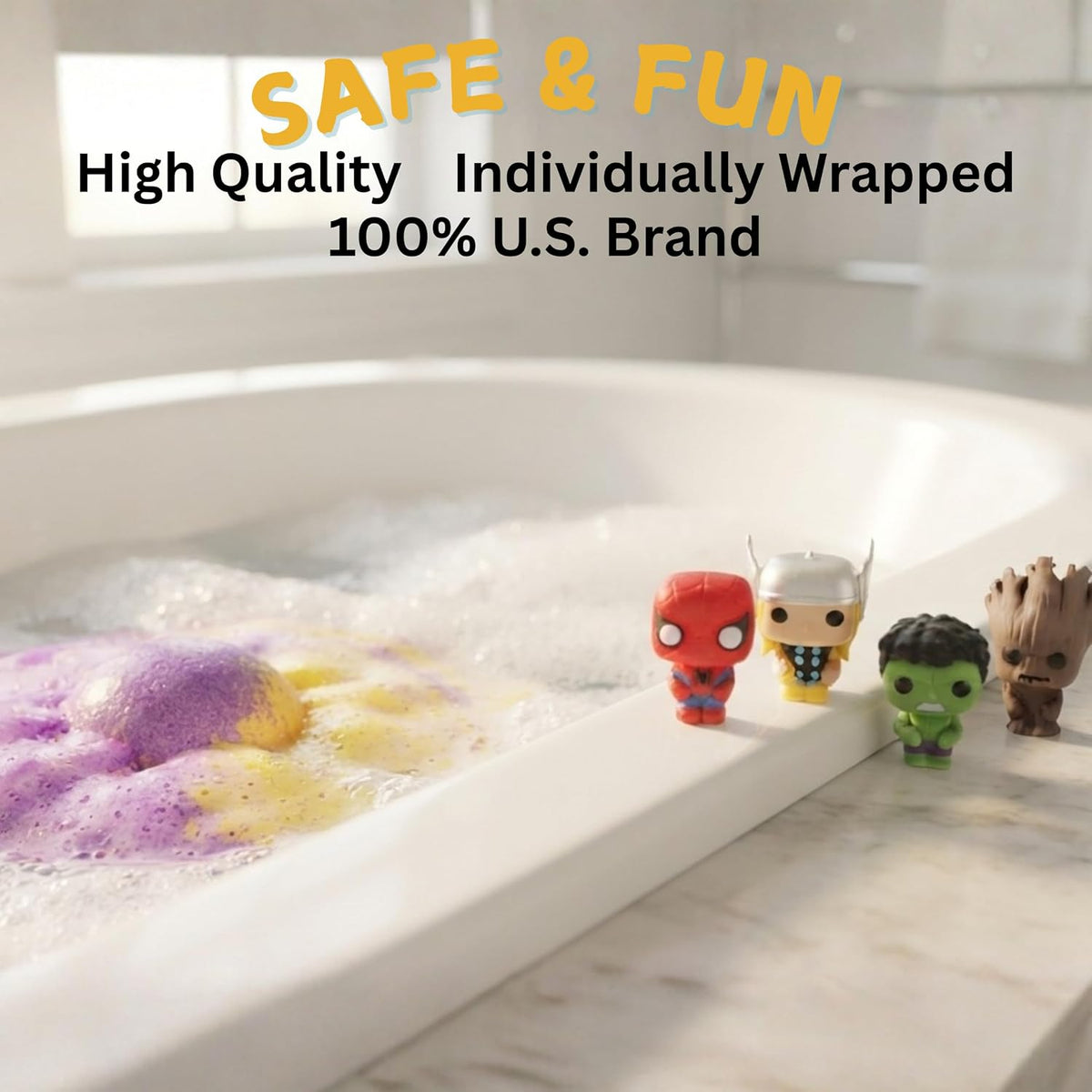 EvolutionUSA Black Epic Superhero Bath Bombs for Kids, 6 Super Hero Bath Bombs with Toy Inside Bathbombs, Organic Bathbomb with Surprise Inside, Bath Balls, Fizzy Superhero Bath Ball