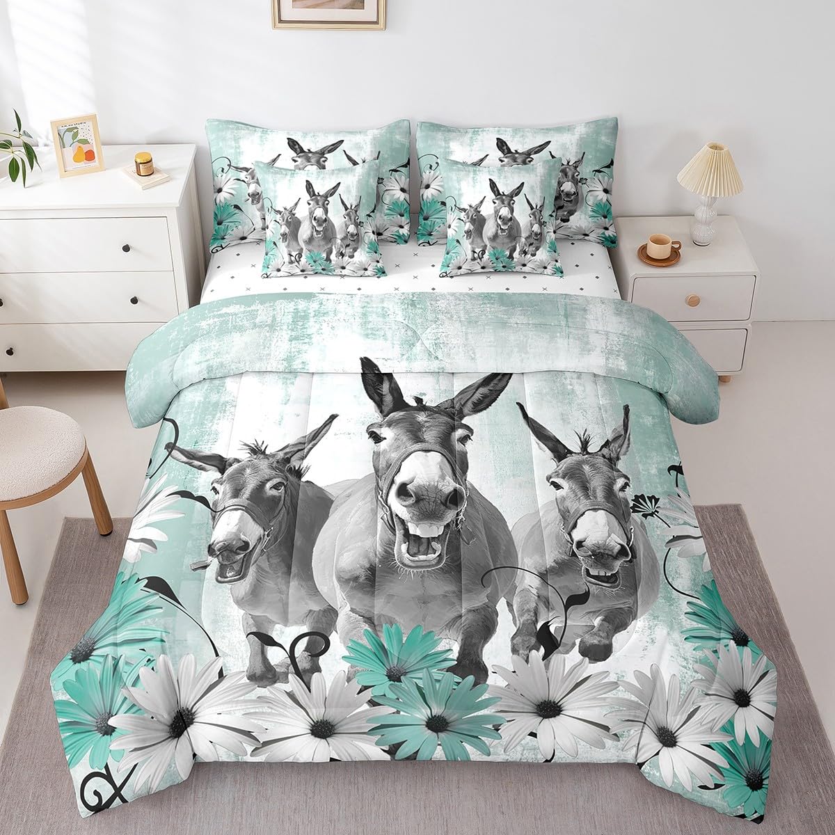 Erosebridal Brown Cow Print King Comforter Set 7 Piece, Simulated Black Cowhide Western Farmhouse Bedding Sets with Sheets, Rustic Highland Cow Skin Bed in a Bag with Fitted Flat Sheet, Pillowcases